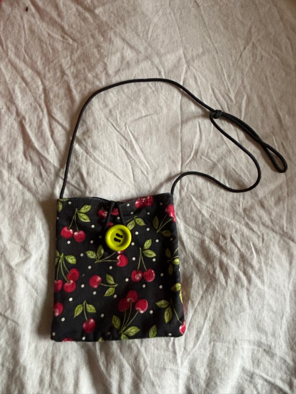 Handmade Reversible Cherry Print Denim Button Closure Eclectic Shoulder Bag